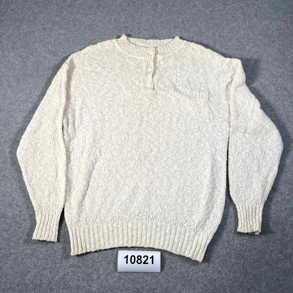 Dash Henley Sweater Mens XL Beige Tight Knit Ribbed Trim Henley Neck Winter Wear